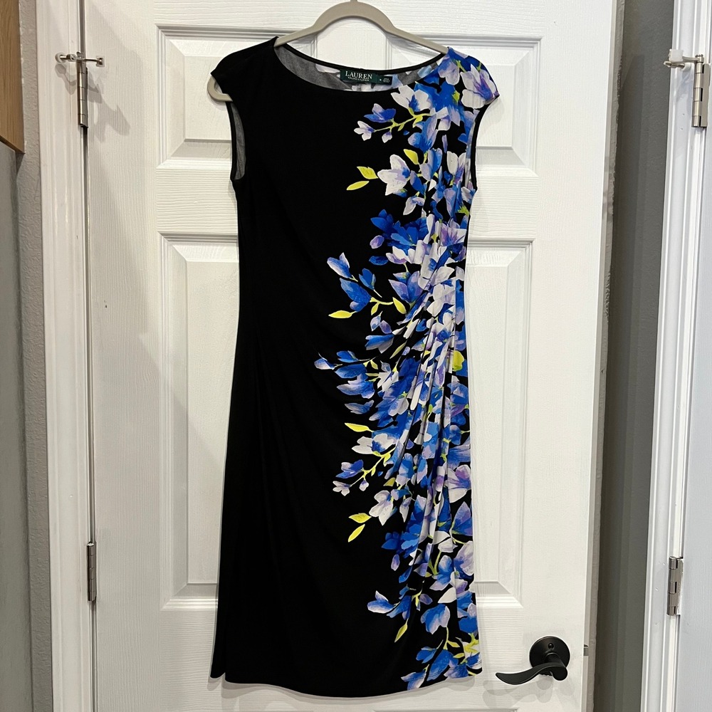Lauren Ralph Lauren Ruched Sheath Dress Polyester Jersey  Wisteria Classic 8